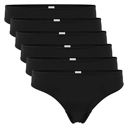 Celodoro Damen String Tanga (6er Pack), Mini-Slips aus Quick Dry-Fasern - Schwarz S