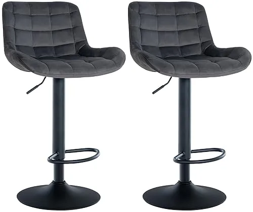CLP 2er Set Barhocker Tover I Höhenverstellbare 360° Drehstühle - Barhocker-Set mit gepolsterter Rückenlehne, drehbar und höhenverstellbar für höchsten Komfort. Ideal für Bars, Wohnzimmer und Esszimmer in elegantem dunkelgrau.