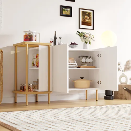 MODFU Kommode für wohnzimmer,Küchenschrank mit 2 Türen,Mehrzweckschrank mit stauraum,B120 xT 40 x H 77.5 cm Sideboard Weiß für Ihren Küche Schlafzimmer
