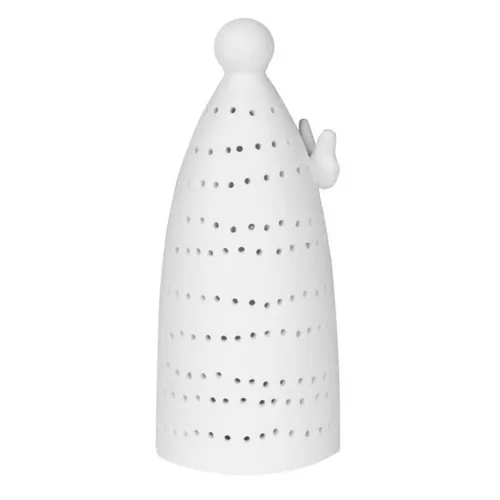 Räder Mini LED Lichtengel Figur Porzellan mit Lochmuster Ø 5cm x H 11,7cm - Weiß