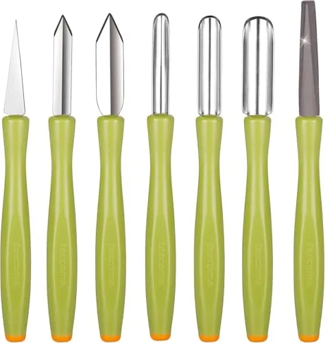 Tescoma Schnitzmesserset PRESTO CARVING - Obstschneider-Set mit 6 speziellen Schnitzmessern aus rostfreiem Edelstahl, ideal zum kreativen Garnieren von Obst und Gemüse. Inklusive keramischem Wetzstein für dauerhafte Schärfe und sicherer Aufbewahrung.