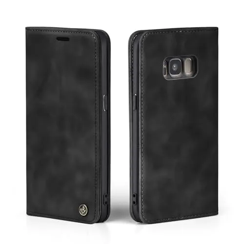 LBH Handyhülle für Samsung Galaxy S8 in Schwarz mit Karten- und Geldfach Smartphone Hülle mit Standfunktion Flip Case Schutzhülle Magnetverschluss Vintage