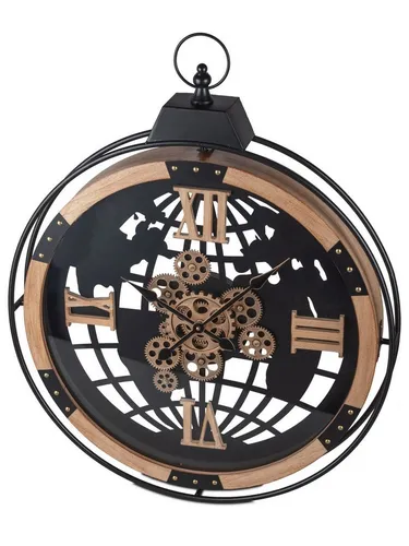 Formano XXL Wanduhr Weltkarte 82 cm - Moderne Wanduhr aus Metall und Holz mit beweglichen Zahnrädern, ideal für jeden Raum. Ein stilvolles Wohnaccessoire, das nicht nur die Zeit anzeigt, sondern auch als dekoratives Highlight dient.