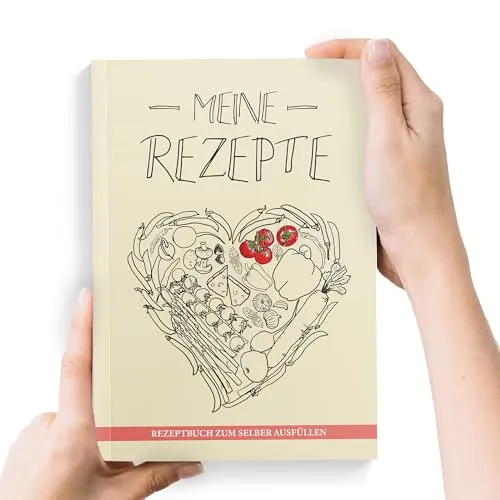 TOBJA Rezeptbuch zum Selberschreiben DIN A5 Meine Rezepte Gemüseherz | Kochbuch zum Ausfüllen mit Saisonkalender, Foto-Feldern & Register | Softcover Familienedition