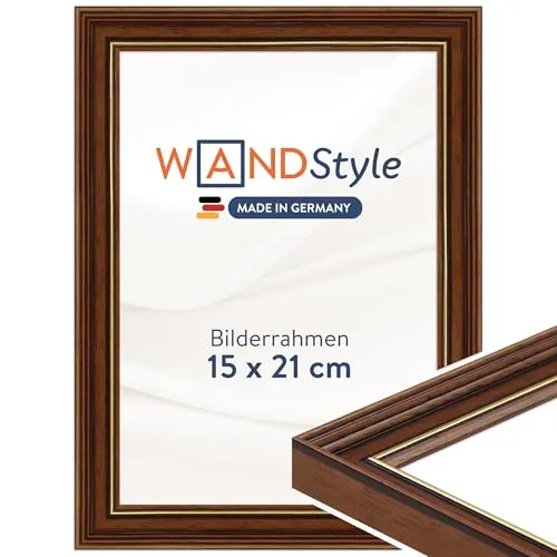 WANDStyle Bilderrahmen 15x21 Vintage, Bilderrahmen Braun Holz, hochwertiger Holzbilderrahmen Antik, Posterrahmen zum Aufhängen und Aufstellen, Rahmen 21x15 cm, Fotorahmen H182 - Made in Germany