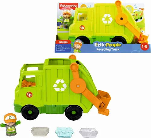Fisher-Price Little People HJN47 Müllwagen - Kreativer Spielzeug-Müllwagen für Kinder, fördert die Fantasie und das Rollenspiel. Ideal für kleine Entdecker!