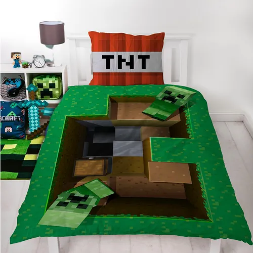 Minecraft Bettwäsche Set für Jungen 135x200 cm - Coole Kinderbettwäsche aus 100% Baumwolle mit 3D Motiv, ideal für kleine Minecraft Fans. Waschbar bei 60°C und trocknergeeignet - für hygienische Nächte und schnellen Einsatz!