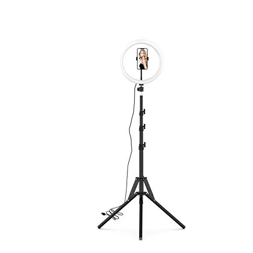 Selfie Ringlicht mit Stativ 30,5 cm – LED Ring Light mit 3 Farbtemperaturen (3000K/4000K/6500K), USB-Anschluss, höhenverstellbar bis 2,1 m – ideal für Make-up, Vlogging & Video