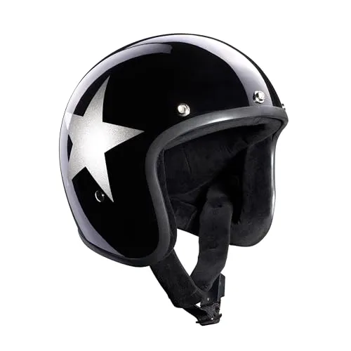 Bandit Jet Star Black Jethelm - Größe 2XL für Männer, schwarz-silber - Motorradhelm mit guter Passform und Bequemlichkeit, ausgestattet mit Brillenschlaufe und abnehmbarer Sonnenblende für optimalen Fahrkomfort.