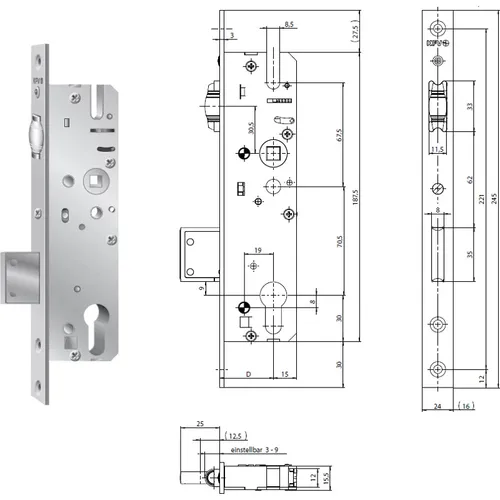 Rollfallenschloss 61 PZ, DM 35 mm Flachstulp
