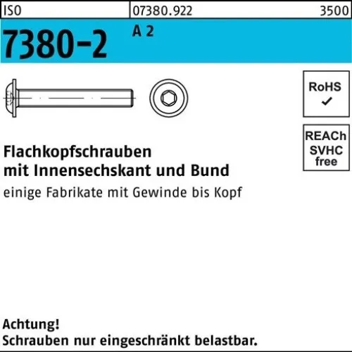 500er PACK(Stk) 007380920020030006 Flachkopfschraube ISO 7380-2 m.Bund/Innensec