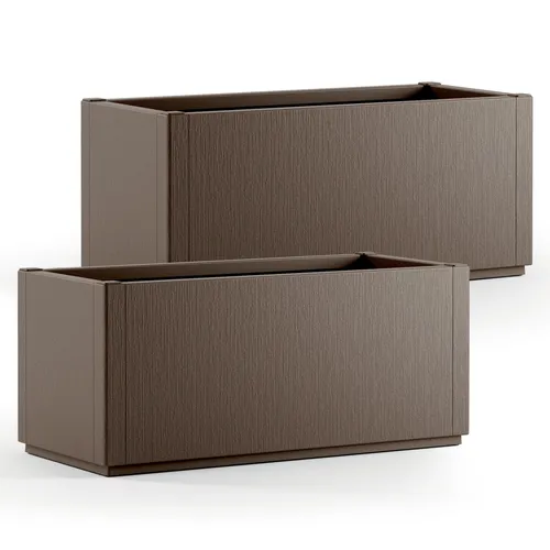 Blumentopf Ethica 2er-Set Braun aus 100% recyceltem Kunststoff - Garten-Zubehör mit modernem Design und integriertem Ablaufboden für optimale Pflanzenpflege. Witterungsbeständig und platzsparend bei Nichtgebrauch.