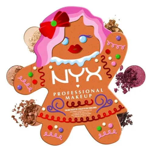 NYX Professional Makeup Lidschattenpalette in Lebkuchen-Optik, Zehn schimmernde, matte & metallic Shades, Langanhaltend, Hoch-Pigmentiert, Gingerbaddie-Palette