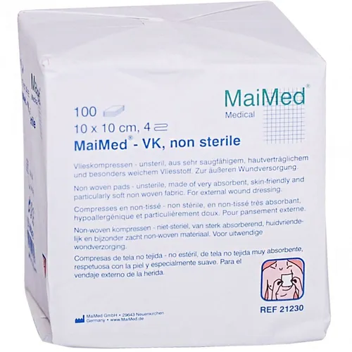 MaiMed VK Stoma Verbandkompressen - 10x10 cm, 100 Stück, hochsaugfähig & hautverträglich für optimale Wundversorgung