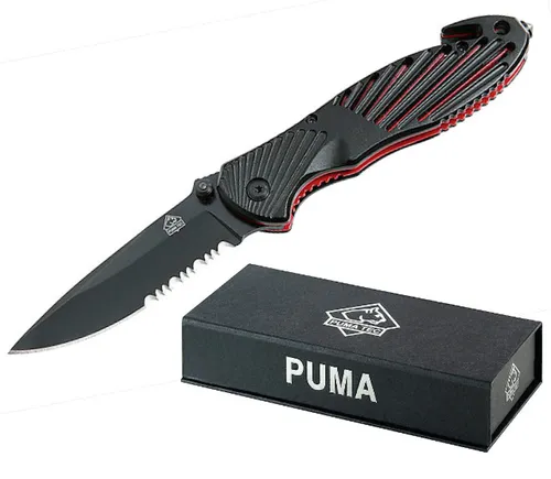 Puma TEC Rettungmesser Taschenmesser rot/schwarz Klappmesser Liner Lock - 319911 - Taschenmesser mit partieller Wellenschliff-Klinge, ideal für Rettungseinsätze und Outdoor-Aktivitäten.