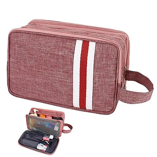 AiQInu Kulturtasche Damen, Reise Kulturbeutel Herren Oxford Tuch Wasserdicht Waschtasche Kosmetiktasche Reisezubehör Großer Stauraum (Rosa)