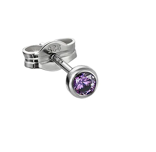 NKlaus Silber Einzel Ohrstecker 925er Sterlingsilber rhodiniert 3,50mm amethyst Zirkonia Damen 6682