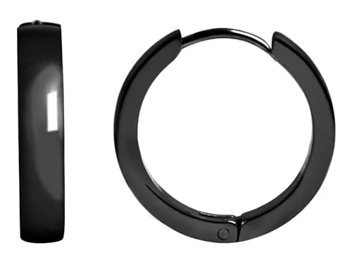 Akzent Damen Creolen Ohrringe Edelstahl 15mm Klapp-Creolen Ohrschmuck für Frauen schwarz Geschenkidee Valentinstag