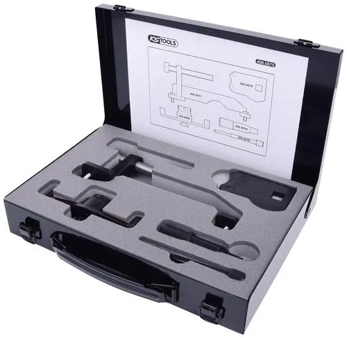 KS TOOLS Einstellwerkzeugsatz 400.0675 für OPEL - KFZ-Werkzeuge, 5-teiliges Set für präzise Steuerzeiteinstellungen, ideal für OPEL-Fahrzeuge und in robuster Stahlblechkassette verpackt.