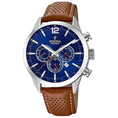 Festina Chronograph Timeless F20542/3 - Armbanduhr für Herren mit Quarz-Antrieb, Stoppfunktion und elegantem Lederarmband, ideal für stilbewusste Männer.