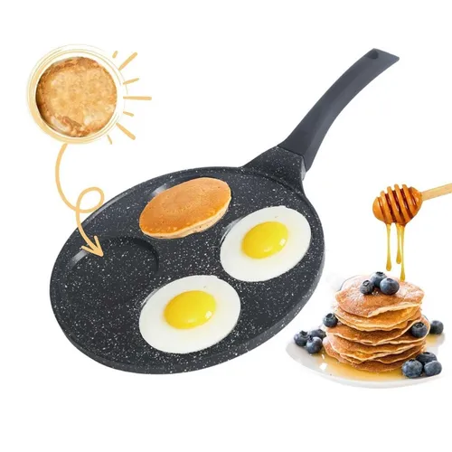 Cheffinger Pfannkuchen Pfanne Ø26cm - Pfannen für Induktion, 4-fach Lochpfanne ideal für perfekte Pancakes und Spiegeleier dank 3-facher Beschichtung für optimale Antihaft-Eigenschaften.
