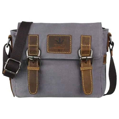 Greenburry Vintage Hemp Umhängetasche 22cm (light grey) - Herren Umhängetasche aus Hanf, leicht und stylisch mit praktischem Magnetverschluss – ideal für den Alltag.