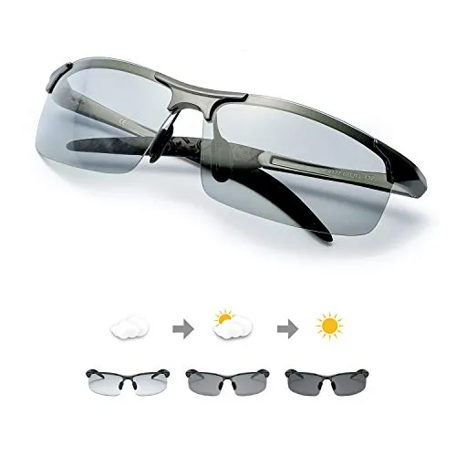 TJUTR Polarisierte Sonnenbrille Herren - Photochromatisch & Selbsttönend - Sportbrillen mit ultra photochromatischem Design, das sich an Lichtverhältnisse anpasst und 100% UV400 Schutz bietet. Ideal für Outdoor-Aktivitäten wie Radfahren und Fahren.