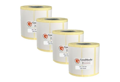 GoodMarkt Etikettenrolle 40x30mm Selbstklebende Thermo Etiketten auf Rolle 230 Labels, Adressetiketten Haushaltsetiketten Bedruckbar Aufkleber für Büro Küche