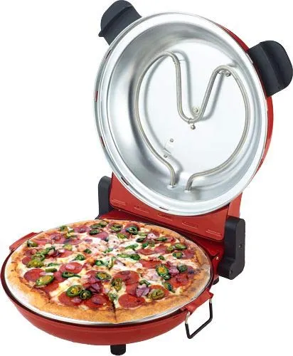 Sirge OSOLEMIO Pizzaofen 1200 W - 400 °C - Pizzaofen mit Schamottstein für optimale Wärmeverteilung, ideal für knusprige Pizzen in nur 5 Minuten - inklusive 2 Pizzaschaufeln und Pizzaschneider.