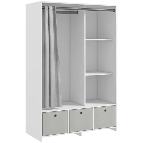 HOMCOM Kleiderschrank mit Vorhängen und Stoffschubladen - Kleiderschrank mit 117,5 cm langer Stange und 3 abnehmbaren Stoffschubladen für optimalen Stauraum. Modernes Design in Weiß, ideal für jedes Ankleidezimmer.