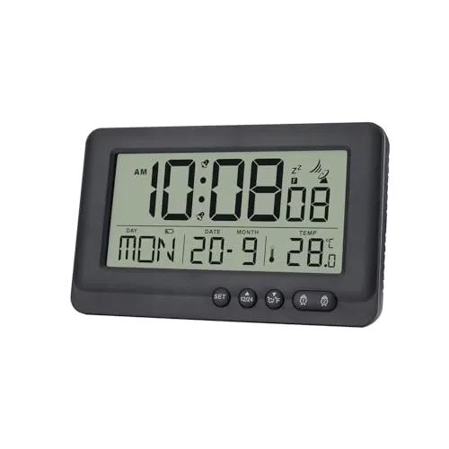 HAPPMY Funkwecker Digitalmit 2 Weckzeiten, Wecker Digital mit Licht, Funkuhr mit Temperaturanzeige, Digital Uhr mit Datum und Wochentag, Digitaler Wecker Batteriebetrieben Weiß
