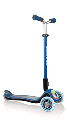 Globber Dreiradscooter Elite Prime – navy blau mit LED-Rollen - Dreiradscooter für Kinder ab 3 Jahren, mit leuchtenden LED-Rollen und einem stabilen Design für sicheres Fahren.