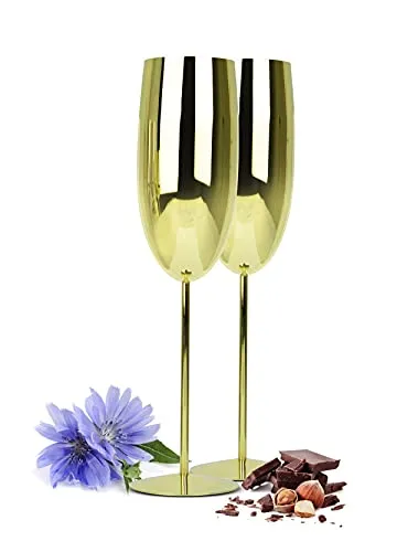 Sendez Sektglas 2er Set - Goldene Edelstahl Sektkelche - Luxuriöse Sektgläser aus bruchfestem Edelstahl mit 270 ml Volumen, perfekt für besondere Anlässe und stilvolles Trinken.