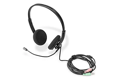 DIGITUS Stereo Office Kopfhörer, On Ear, Noise Reduction Kabel 1,95 m,Kontrolleinheit,2x3,5mm Stereobuchsen