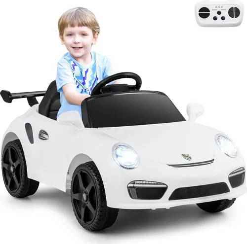 GOPLUS Kinder Elektroauto 12V, Porsche Kinderfahrzeug mit Musik, Hupe & Scheinwerfer, USB, Elektrofahrzeuge für Kinder ab 3 Jahre (Weiß)