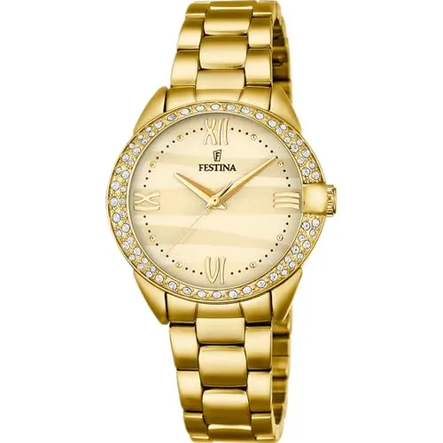 Festina Damen Uhr Analog Edelstahl 316L Gold - Quarzwerk - Mineralglas hochresistent - 5 ATM wasserdicht - Special Prices F20685/2