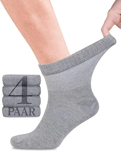 Fiera Besa Diabetikersocken für Herren mit Komfortbund ohne Gummibund, Knöchelhoch, Diabetiker Socken ohne Gummi & ohne Naht, Hellgrau, 43-46