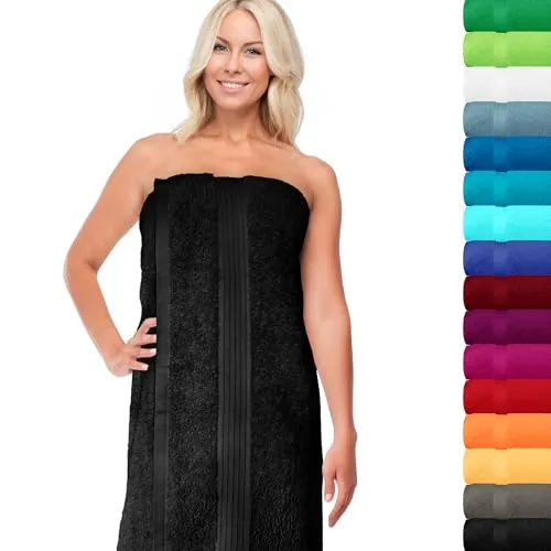 Lashuma Saunahandtuch XXL 100x200 cm groß, Linz Badehandtuch Baumwolle, Frottee Handtuch in Schwarz für Spa und Freizeit