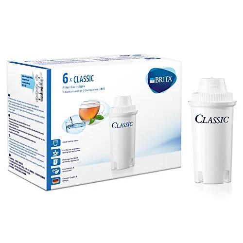 Brita 1016051 Filterkartuschen Classic, 6-er Pack - Wasserfilterkartuschen für Trinkwasser, reduziert Kalk und störende Stoffe für reines Trinkwasser, einfach auszutauschen und 100% recycelbar.