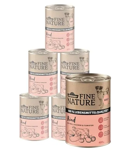 Dehner Fine Nature Hundefutter, Nassfutter in Lebensmittelqualität, für ausgewachsene Hunde, Rind, 6 x 400 g Dose (2.4 kg)