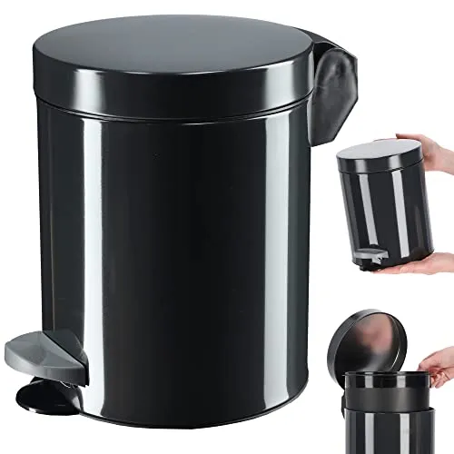 KADAX Tretmülleimer, Mülleimer mit Fassungsvermögen Stahl Kosmetikeimer, Runder Abfalleimer, Eleganter Eimer für Bad und Küche, Schwingdeckeleimer (5L / Anthrazit)