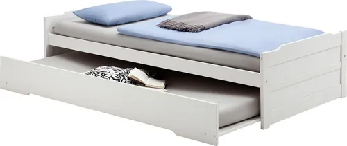 IDIMEX Funktionsbett LORENA - Stauraumbett 90x190 cm, ausziehbar und ideal für Jugendzimmer, gefertigt aus teilmassivem Kiefernholz in elegantem Weiß.