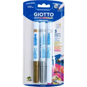 GIOTTO-Fila Metallic-Stifte Decor Metallic f014700, farbig sortiert, Strichbreite 4 mm, Rundspitze, 3 Stück