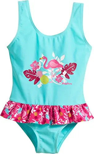 Playshoes UV-Schutz Badeanzug Mädchen, Flamingo 86/92 - Badeanzug mit UV-Schutz und Blumen Allover Muster, ideal für sonnige Tage am Wasser, mit Windeleinsatz bis Gr. 86/92 und schnell trocknendem Material.