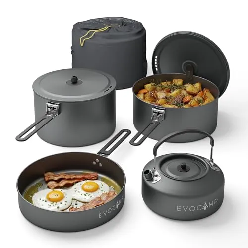 EVOCAMP 4-teiliges Camping Kochgeschirr Set aus Aluminium