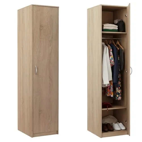 Kleiderschrank mit 1 Tür und 2 Einlegeböden - Drohnen: Moderner Garderobenschrank mit geräumigem Design und strapazierfähiger laminierter Platte, ideal für Schlafzimmer, Wohnzimmer oder Flur.