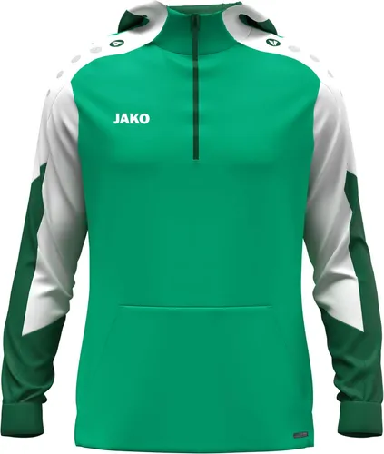 JAKO Kinder Zip-Hoodie Dynamic, grün/weiß/dunkelgrün, 164 - Funktionsjacken: Atmungsaktiver Kinder Hoodie aus 100% recyceltem Polyester, ideal für kühle Tage und umweltbewusste Sportler mit praktischer Tasche für zusätzlichen Stauraum.