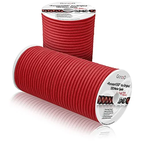 Ganzoo Paracord 550 Seil rot, 4mm, Typ 3, Nylon Polyester, Hybrid, Armband, Hunde-Leine, Hunde-Halsband knüpfen, ca. 250kg Bruchlast, Outdoor Rope, Camping Schnur, Allzweckseil, 100 Meter