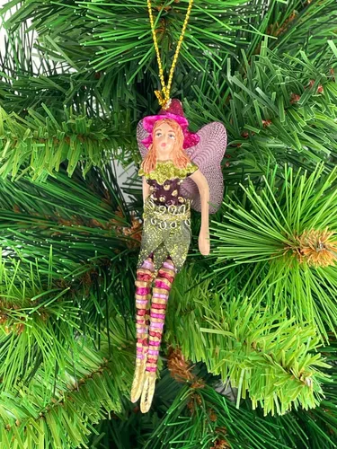 Figur Fee Elfe lila-pink-grün 12cm zum Aufhängen Ostern  Christbaumschmuck