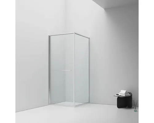 Belvit Eckdusche mit Schiebetür nach innen spart Platz, 6 mm starkes Anti-Kalk-Glas, BxT: 90x90 cm, ESG-Sicherheitsglas (nach EN 1250-1) mit Nano-Beschichtung, Spar-Set, ohne Duschwanne, leises & hochwertiges Schienensystem, Links oder Rechtsmontage möglich